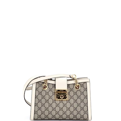 Pre-Owned Gucci Small Padlock Chain Tote Gg Coated Canvas with Leather