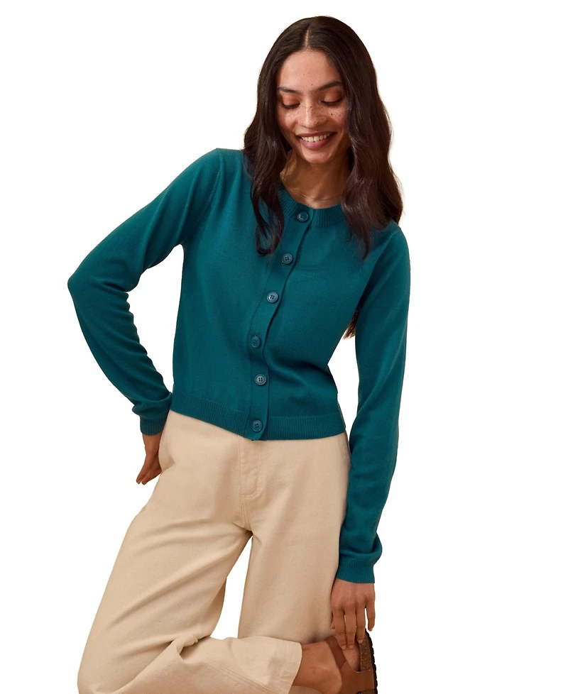 Celtic & Co. Women's Fine Knit Merino Crew Neck Cardigan