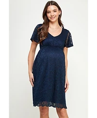 Hello Miz Maternity Floral Lace Empire Waist Short Sleeve Dress