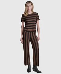 Dkny Jeans Women's Short-Sleeve Crewneck Striped Sweater