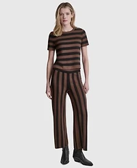 Dkny Jeans Womens Short Sleeve Crewneck Striped Sweater Pull On Striped Ankle Length Pants