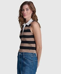 Dkny Jeans Women's Striped Sleeveless Polo Sweater