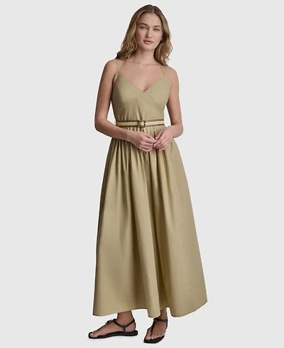 Dkny Jeans Women's Strappy V-Neck Belted Maxi Tank Dress
