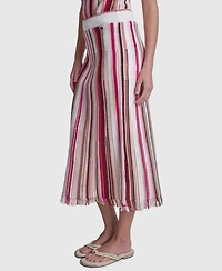 Dkny Jeans Women's Pointelle Stitch Striped Midi Skirt