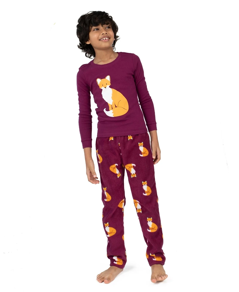 Leveret Toddler Matching Family Two-Piece Pajamas - Cotton Top and Fleece Plaid Pants