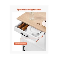 Sugift Kitchen Island Cart on Wheels Mobile Storage Cart Single Door Cabinet Drawer