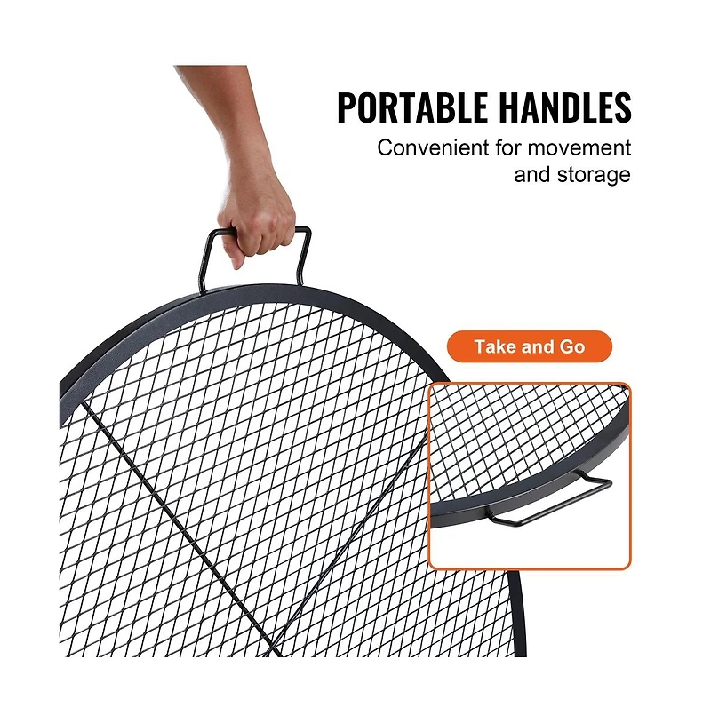 Sugift 36 in Round Fire Pit Grill Grate X-Marks Heavy Duty Steel Camp Bbq Grate