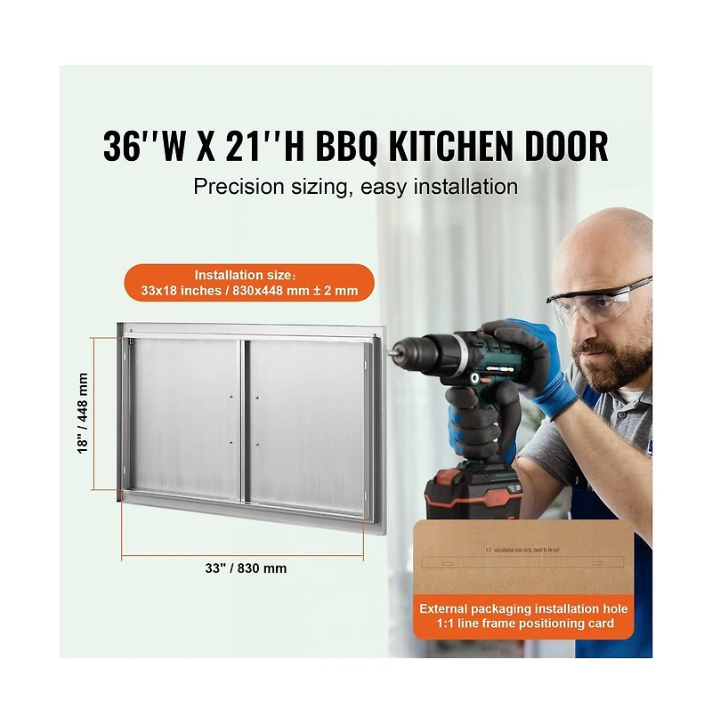 Sugift Bbq Access Door 36x21 in Double Outdoor Kitchen Door Stainless Steel Flush Mount