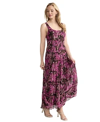 Jones New York Petite Printed Scoop Neck Maxi Dress