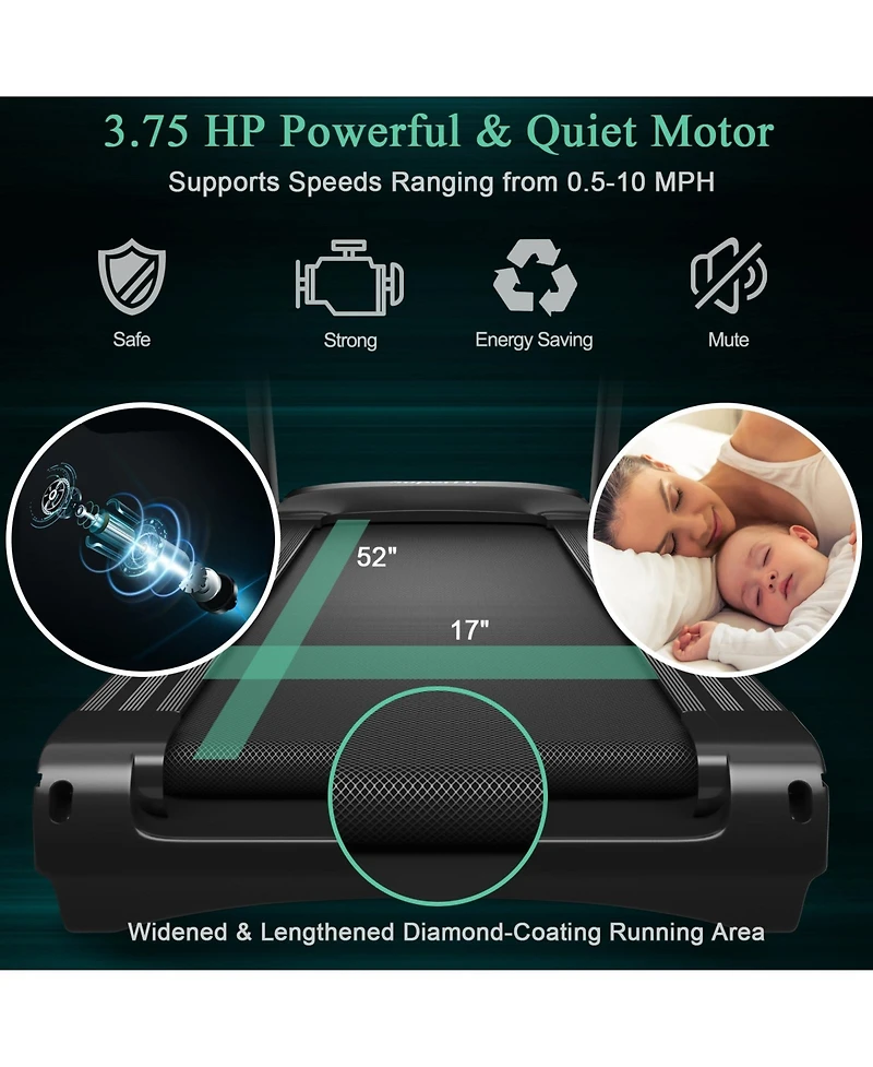 Folding Treadmill Auto Incline 12 Programs App Control Black