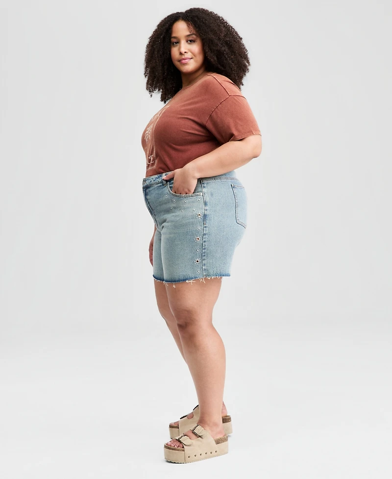 And Now This Plus Studded Raw-Hem Jean Shorts, Macy's Exclusive