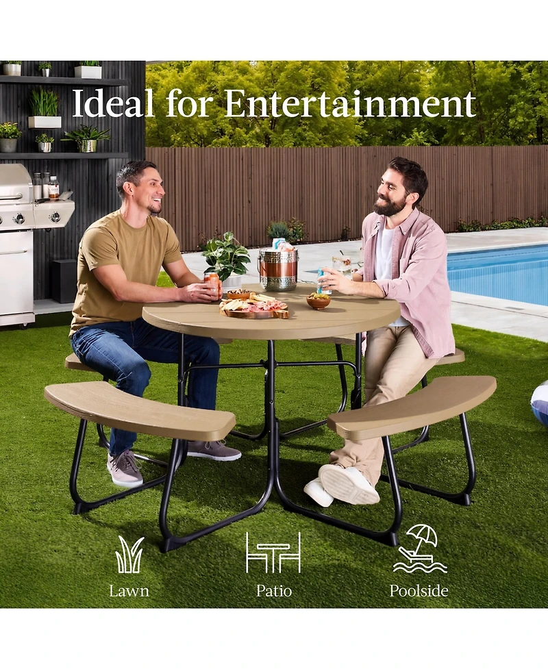 Best Choice Products 8-Person Circular Outdoor Picnic Table w/ 4 Benches, Umbrella Hole, 2000lb Capacity