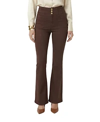 Modenaire Women's High-Waist Button-Front Flare Pants
