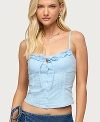 Edikted Women's Kerah Ruffle Button Tank Top