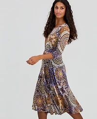 Robbie Bee Petite Tie-Front 3/4-Sleeve Midi Dress