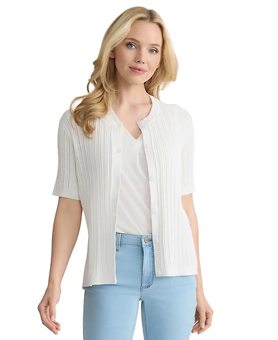 Jones New York Petite Short-Sleeve Pointelle Cardigan