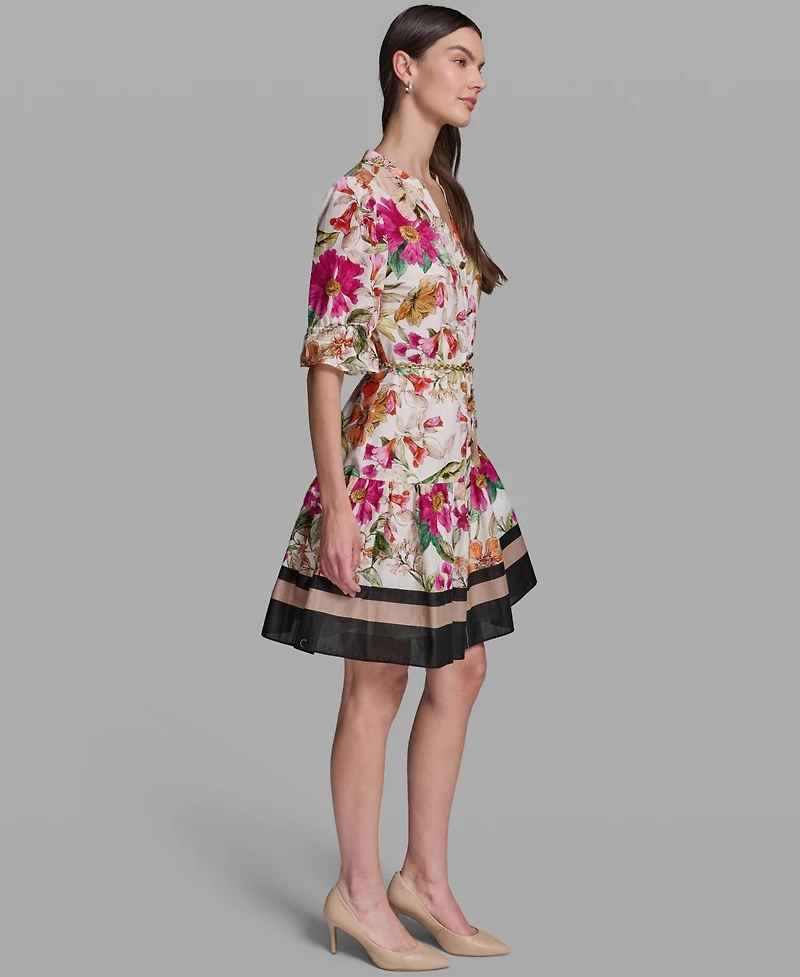 Karl Lagerfeld Paris Women's Belted Collared Cotton Dress