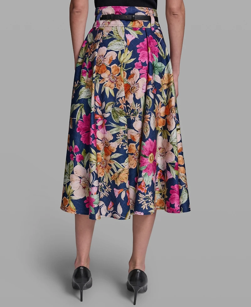 Karl Lagerfeld Paris Women's Printed Belted Midi Skirt