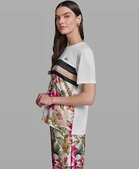 Karl Lagerfeld Paris Women's Short-Sleeve Mixed Media Print Knit Top