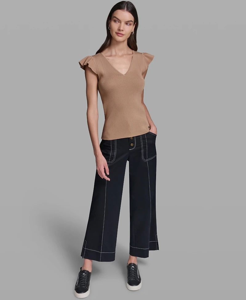 Karl Lagerfeld Paris Women's V-Neck Flutter Cap-Sleeve Sweater