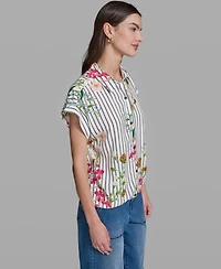 Karl Lagerfeld Paris Women's Short-Sleeve Bungee Woven Collared Top