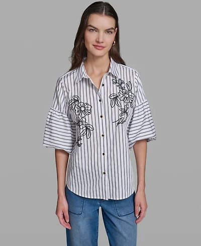 Karl Lagerfeld Paris Women's Short-Sleeve Striped Shirt