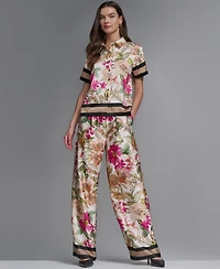 Karl Lagerfeld Paris Women's Short-Sleeve Printed Camp Shirt