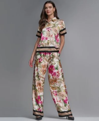 Karl Lagerfeld Paris Womens Short Sleeve Printed Camp Shirt Soft Floral Print Pull On Pants