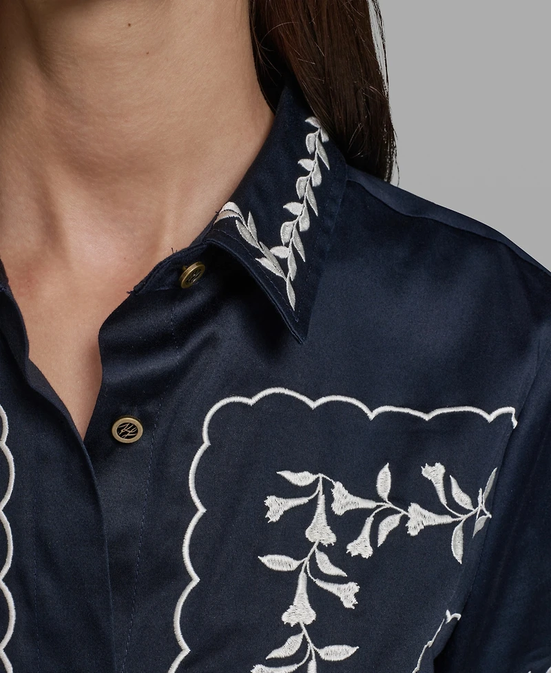 Karl Lagerfeld Paris Women's Short-Sleeve Embroidery Shirt