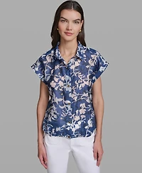 Karl Lagerfeld Paris Women's Bungee Burnout Short-Sleeve Woven Shirt