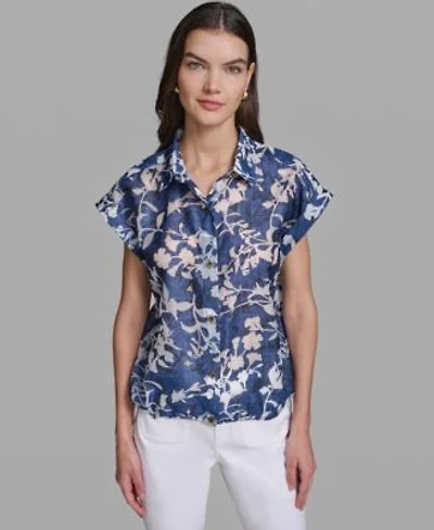 Karl Lagerfeld Paris Womens Bungee Burnout Short Sleeve Woven Shirt