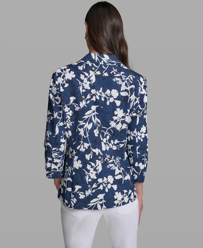 Karl Lagerfeld Paris Women's Contrasting Floral Print Burnout Collared Blazer