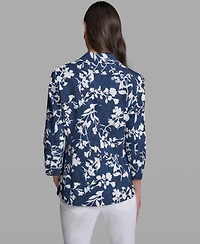 Karl Lagerfeld Paris Women's Contrasting Floral Print Burnout Collared Blazer