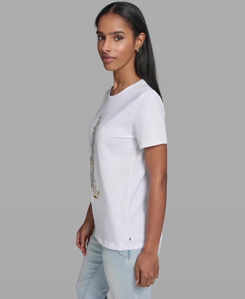 Karl Lagerfeld Paris Women's Eiffel Tower Logo Short-Sleeve T-Shirt