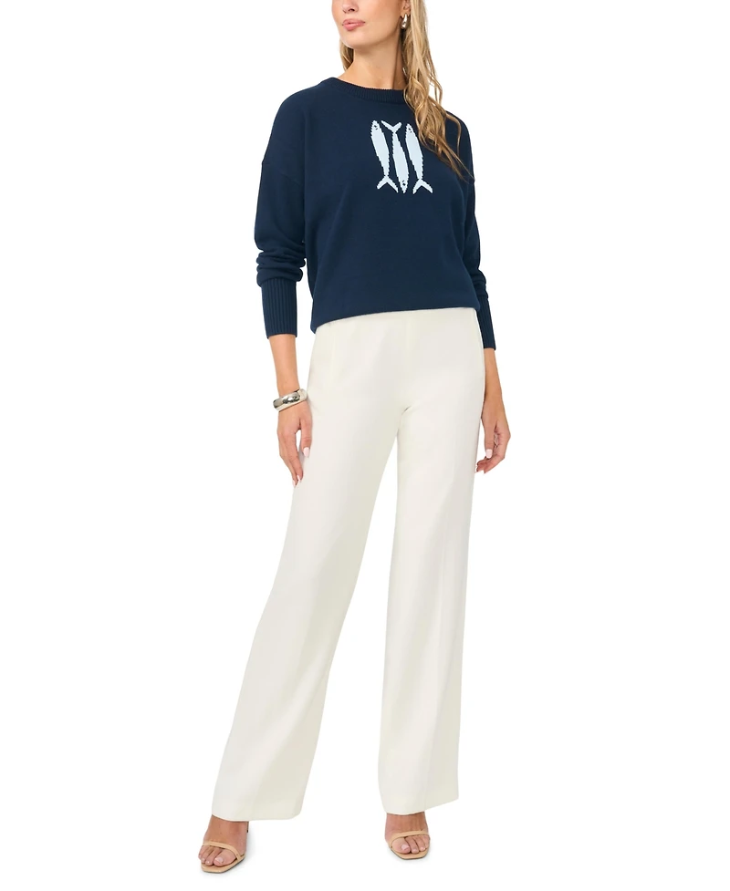 Vince Camuto Women's Sardine Motif Crewneck Sweater