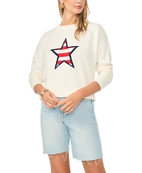 Vince Camuto Women's Star Stripes Motif Crewneck Sweater
