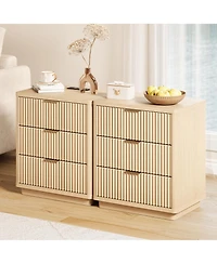 homfan Set of 2 Modern Nightstands, 3-Drawer Light Wood Bedside with Power Outlet and Metal Handles, Storage End Tables Space Saving