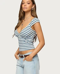 Edikted Women's Aina Striped V Neck Henley Top