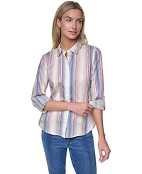 Nautica Women's Cotton-Blend Roll-Tab Button-Front Shirt