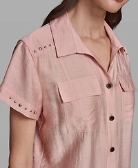 Karl Lagerfeld Paris Women's Short-Sleeve Camp Collar Shirt