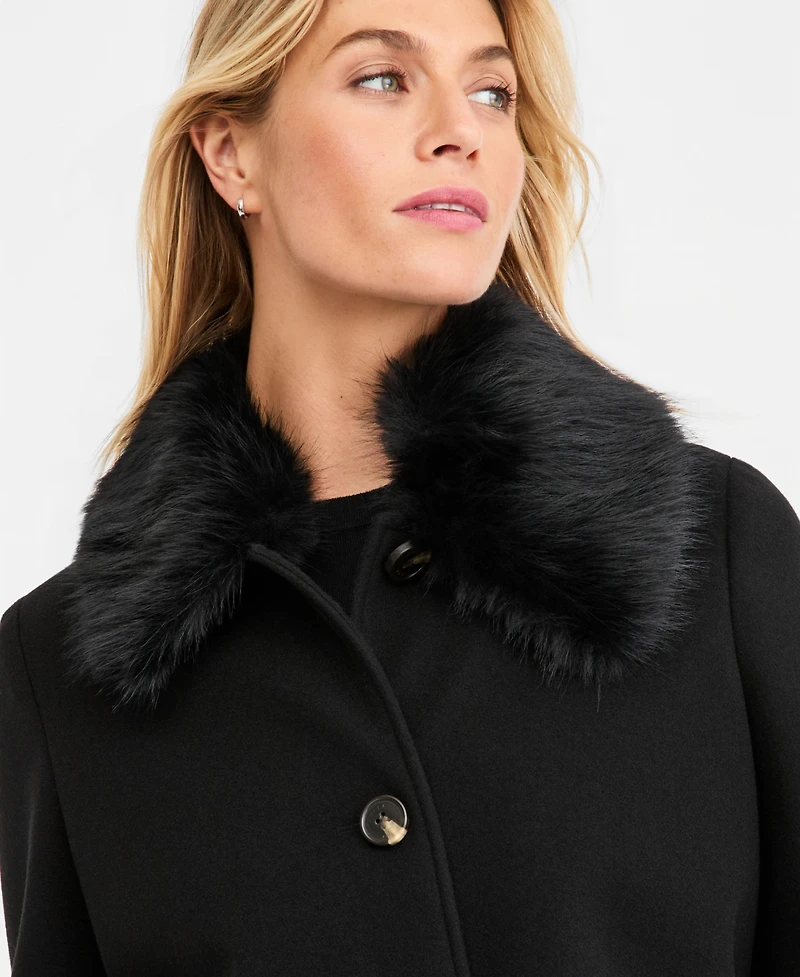 Tahari Women's Faux-Fur-Collar Car Coat, Created for Macy's