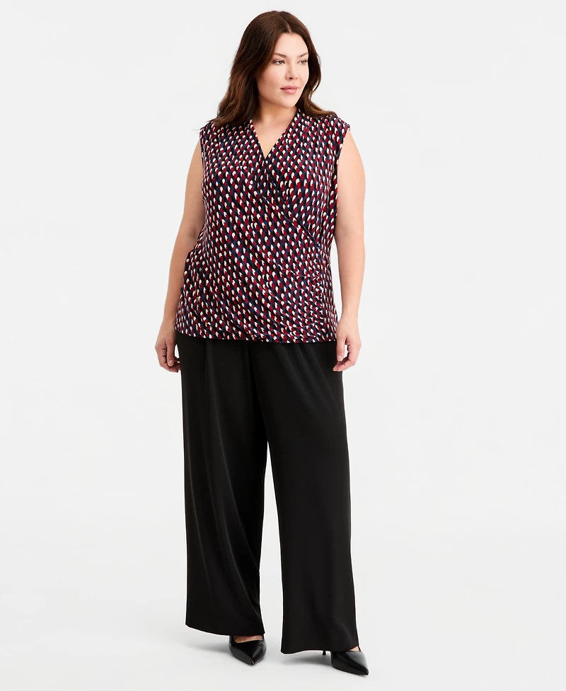 Anne Klein Plus Printed Surplice Sleeveless Top