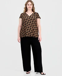 Anne Klein Essentials Plus Printed V-Neck Cap-Sleeve Top