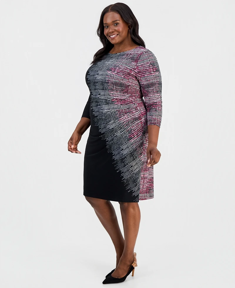Kasper Plus Boat-Neck 3/4-Sleeve Sheath Dress