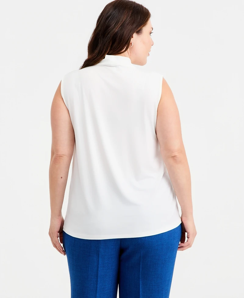 Kasper Plus Tie-Neck Sleeveless Top