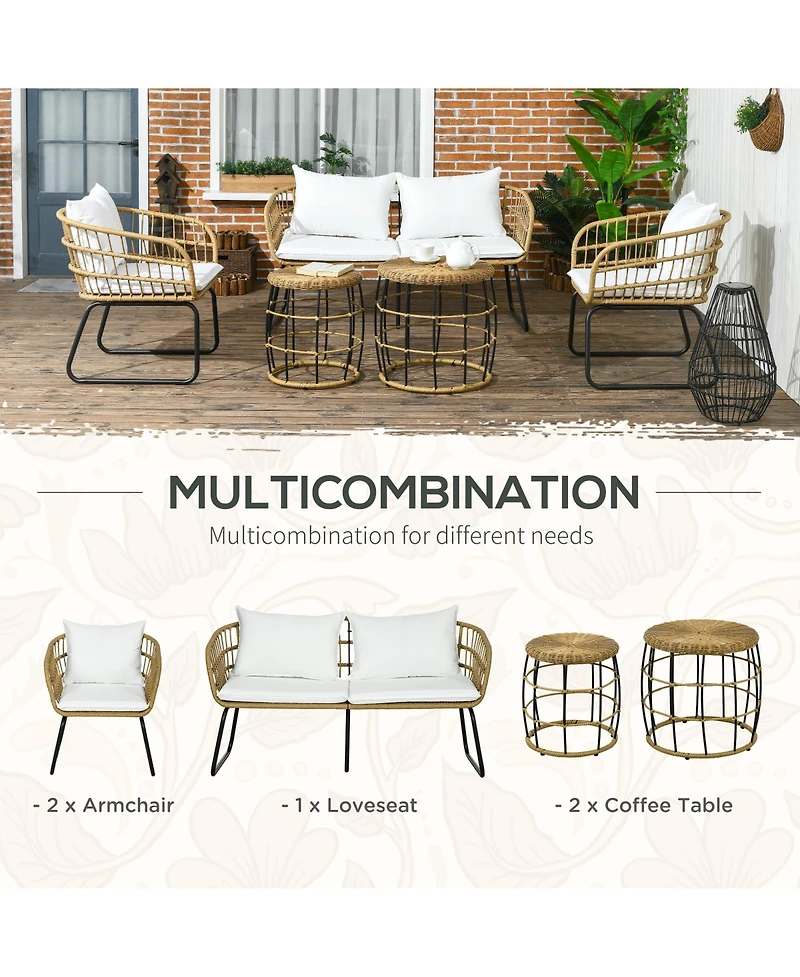 Outsunny 5 Piece Pe Rattan Outdoor Furniture Set w/ Stacking Tables, Black