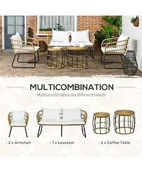 Outsunny 5 Piece Pe Rattan Outdoor Furniture Set w/ Stacking Tables, Black