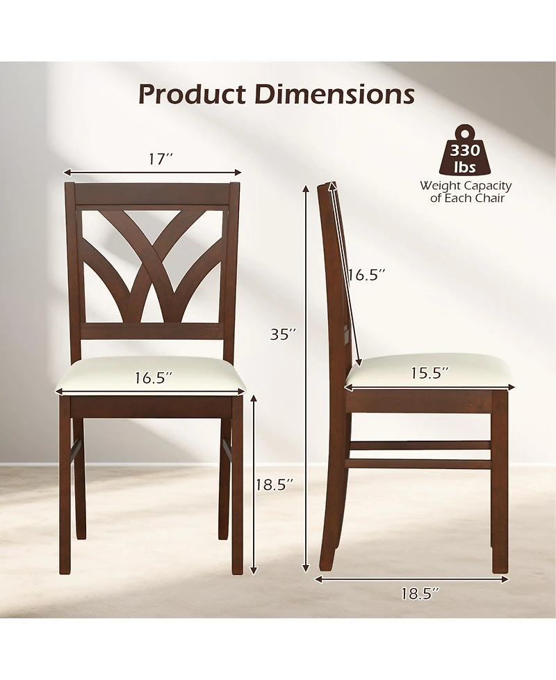 Slickblue Wooden Dining Chairs Set of 2 with Padded Seat and Hollow Back