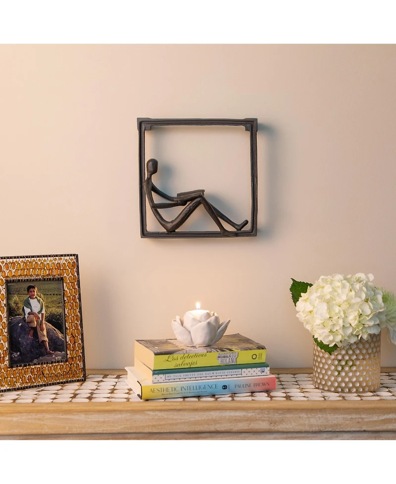 Danya B Man Reading on A Window Sill Hanging Wall Art Iron Sculpture