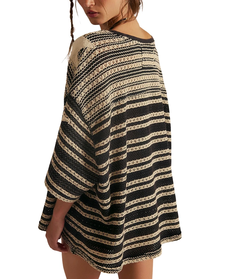 Free People Women's Fun Oversized Crewneck Striped Crochet T-Shirt